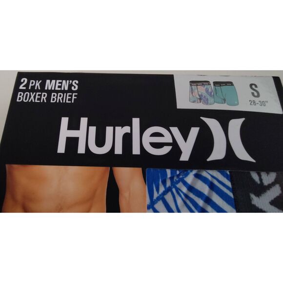 HURLEY 2 PK MEN'S BOXER BRIEF SZ S NIB GREEN SOLID & TROPICAL PRINT - Picture 5 of 8